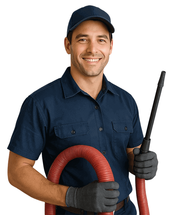 Kemah TX Air Ducts Cleaning technician holding HVAC tools and smiling